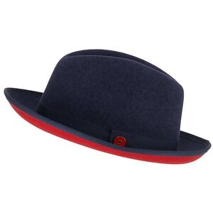 Keith James King Wool Fedora Hat Men's Large Navy Red Quiet Luxury